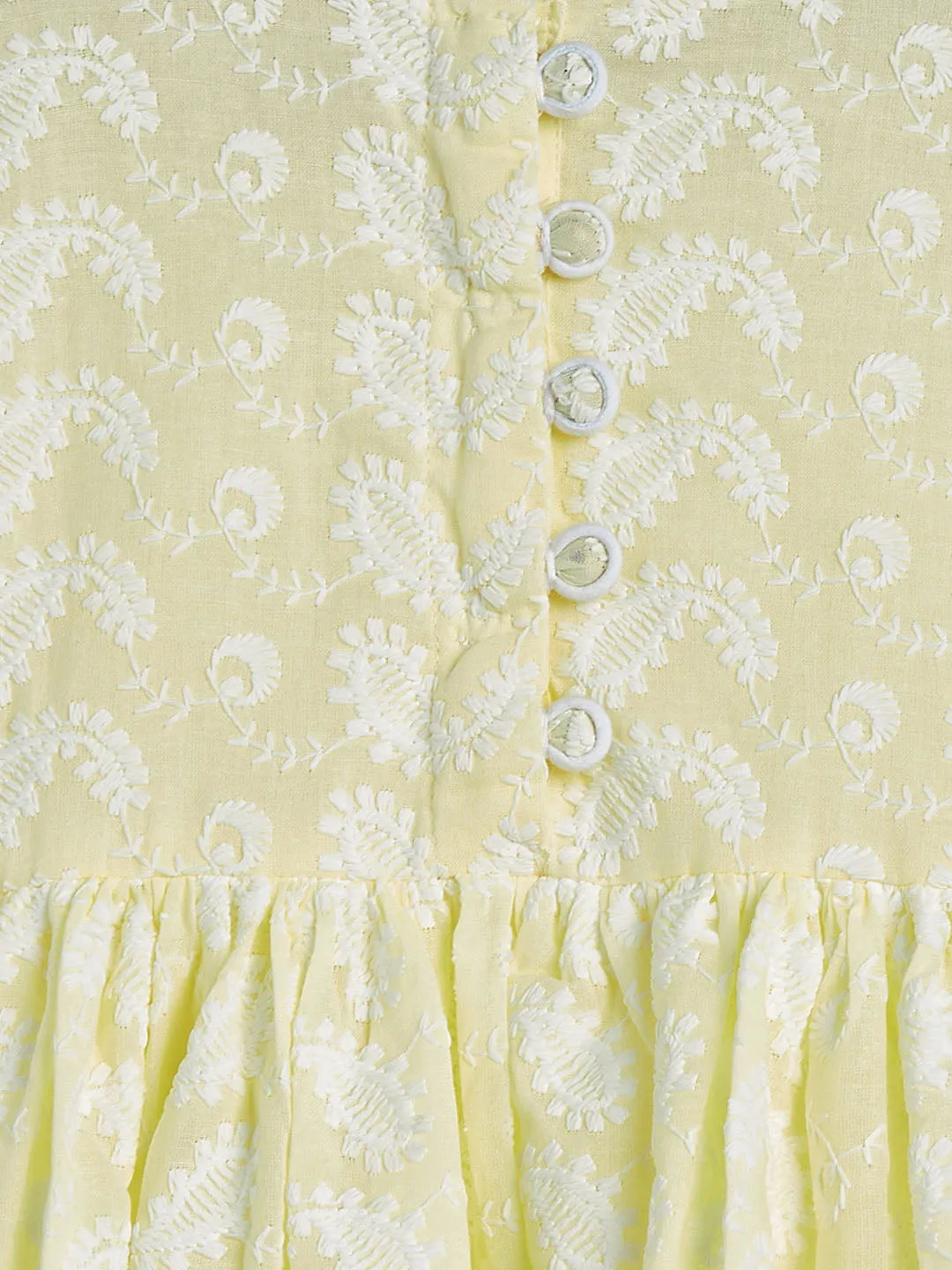Jashvi SISHU Girl's Yellow And White Chikankari Kurta Leggings Set